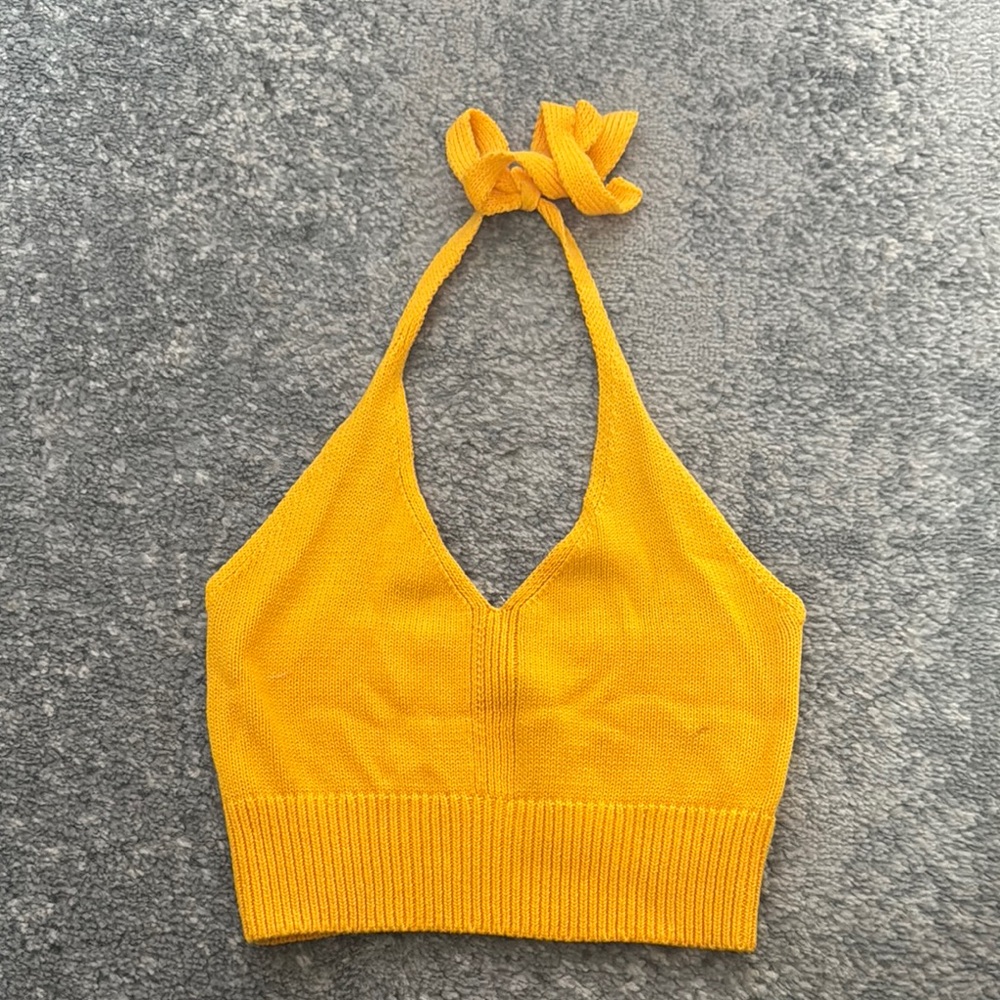 Divided Yellow Ribbed Crop Tank Top